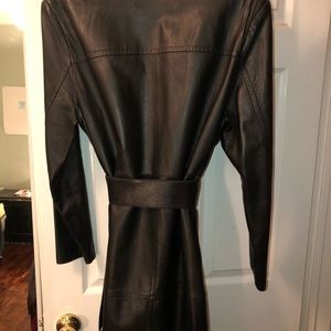 Ladies long black leather coat ( WITHOUT BELT)